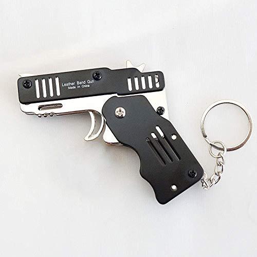 Zhou-long Pistola de banda de goma mini de metal plegable de 6 disparos con llavero y banda de goma 100+