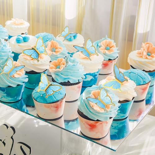 ZIOYA Mariposas Pastel 80 Piezas Toppers Adornos para Tarta Mariposas Cumpleaños para Fiestas de Cumpleaños Bodas Aniversarios (Azul)
