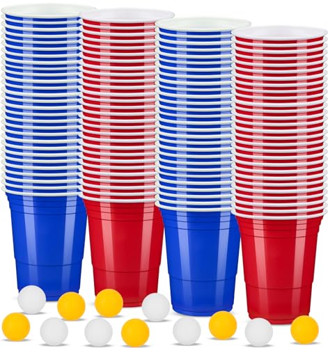 ZLPBAO 100 Pong y 12 Bolas, Juego de Copas + Bolas Pong, Vasos Reutilizables, Para Refrescos Cerveza Cola Cócteles Cerveza Botellón Pong