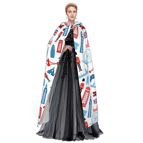 ZORIN Capa con capucha para disfraz de Halloween de 149,9 cm, con capucha, diseño de Londres, Inglaterra, unisex, para Halloween, Navidad, fiesta de cosplay