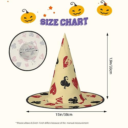 ZORIN Sombrero de bruja de Halloween para adultos, sombreros de mago, disfraz retro, símbolo de naipes, sombrero de brujas, decoraciones de Halloween, accesorio de disfraz para Halloween, fiesta de