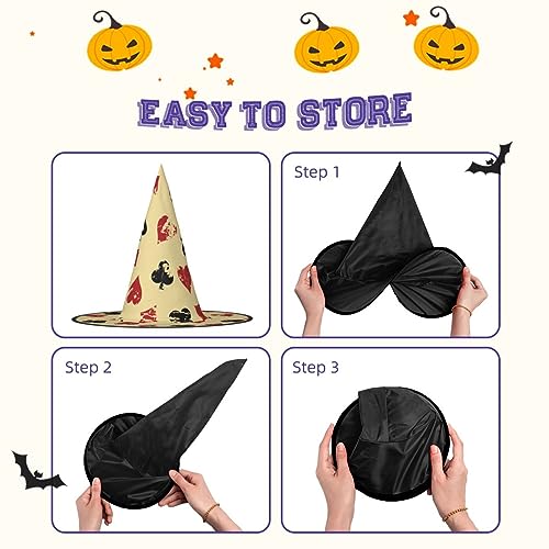 ZORIN Sombrero de bruja de Halloween para adultos, sombreros de mago, disfraz retro, símbolo de naipes, sombrero de brujas, decoraciones de Halloween, accesorio de disfraz para Halloween, fiesta de