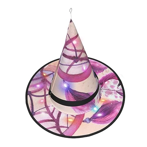 ZORIN Sombreros de bruja brillantes de Halloween con luces LED para mujer, disfraz de cosplay, atrapasueños floral, cubierta de revista, sombrero de mago, accesorio de decoración de bruja para