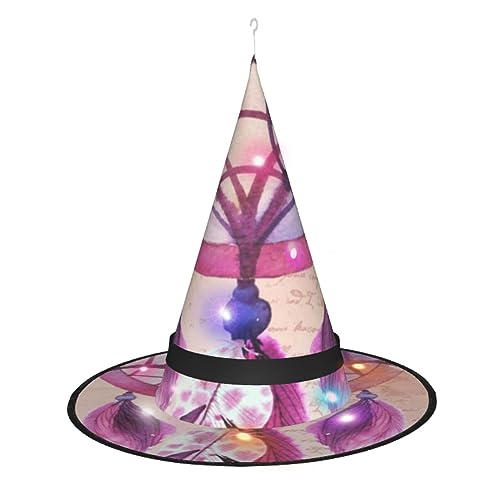 ZORIN Sombreros de bruja brillantes de Halloween con luces LED para mujer, disfraz de cosplay, atrapasueños floral, cubierta de revista, sombrero de mago, accesorio de decoración de bruja para