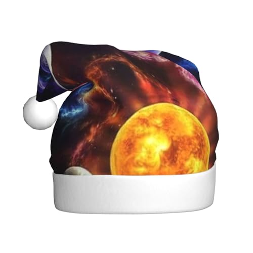 ZORIN Sombreros de Navidad Galaxy Earth Planets Space Plush Trim Unisex Sombrero de Papá Noel para fiestas de vacaciones, cosplay, adorno de Navidad para hombres, mujeres y adultos