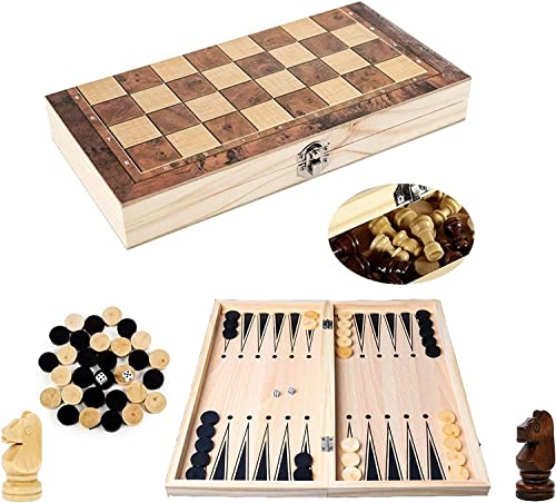 Zoutpy Juego de ajedrez de madera plegable, juego de ajedrez portátil 3 en 1, adecuado para niños y adultos (39 x 39 cm)