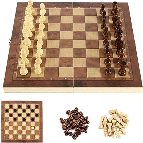 Zoutpy Juego de ajedrez de madera plegable, juego de ajedrez portátil 3 en 1, adecuado para niños y adultos (39 x 39 cm)