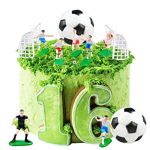 11 StuCk Football Niño Decoración para tartas, 7 jugadores de fútbol+2 redes de captura de pelo+2 balones de fútbol, para la decoración pastel de fiesta temática de fútbol y pastel de baño para bebés