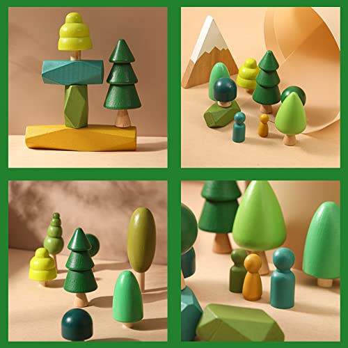 14 PCS Juguetes de Madera - Decoración de Árboles de Madera Juguetes Montessori, Varios Tamaños Árboles Bosque Decoración Rústica para la Decoración del Hogar y la Habitación de los Niños