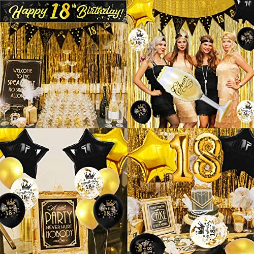 18 Años Decoracion Cumpleaños, Decoraciones Fiesta Oro Negro 18er Globos cumpleaños, Cumpleaños 18 Años Chica Chico, Kit Fiesta Cumpleaños18 Cumpleaños Fiesta Cartel Oro Negro