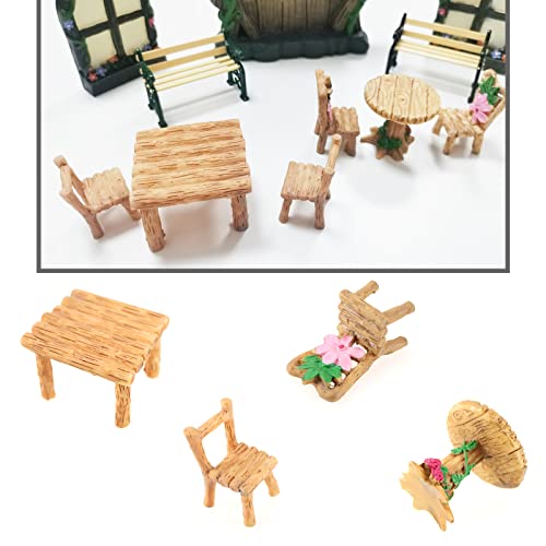 2 juegos casa de muñecas silla de mesa en miniatura de resina accesorios para muebles de hadas jardín mini simulación decoración juguetes al aire libre piezas de suministros de manualidades