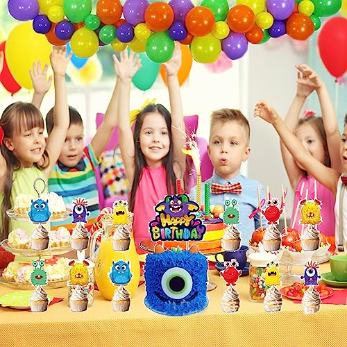 24 Piezas Decoración de Cumpleaños Monstruo, Monster Birthday Decorations Kit, Adecuado para Fiestas de Cumpleaños Infantiles, Decoración de Fiestas Temáticas de Dibujos Animados