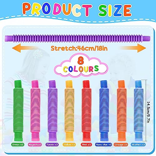 24 Piezas Mini Pop Tubos Sensorik Juguetes, Coloridos Tubo Elástico Juguete de Sensorial Pop Tubes para Aliviar el Estrés Fiesta Favores