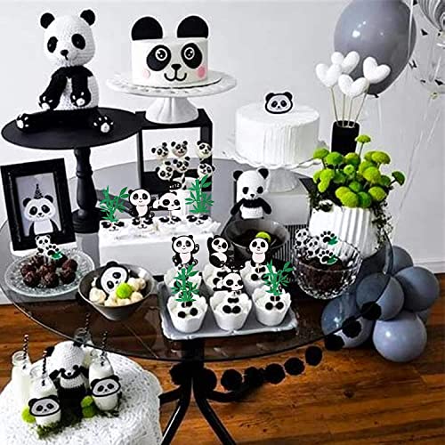 24 piezas Panda decoración para tartas con purpurina verde bambú cupcakes Toppers lindo animal oso tartas decoraciones Cake Toppers para bebé ducha niños cumpleaños panda tema fiesta suministros