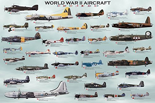 (24 x 36) la segunda guerra mundial aviones militares tabla educativo Póster