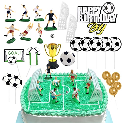 27 piezas de decoración tridimensional de fútbol, decoración de tartas, decoración de fútbol, decoración de mesa de postre, adecuado para escenas temáticas de fútbol, fiestas de cumpleaños