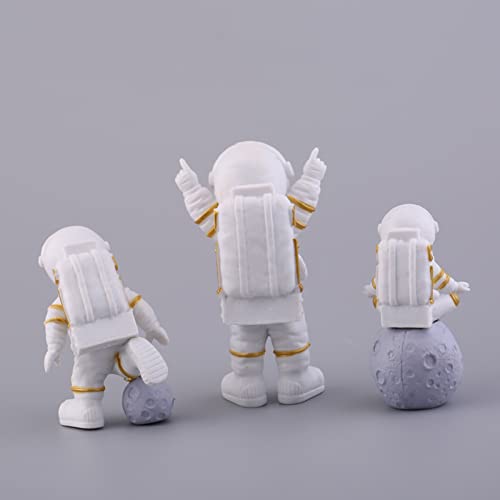 3 Piezas Adornos de Astronauta, Modelo de Figura de Astronauta, Decoraciones de Pastel de Astronauta, Aplicar para Navidad, Decoraciones Cumpleaños de Fiesta(Oro)