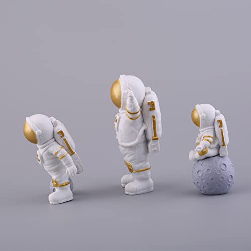3 Piezas Adornos de Astronauta, Modelo de Figura de Astronauta, Decoraciones de Pastel de Astronauta, Aplicar para Navidad, Decoraciones Cumpleaños de Fiesta(Oro)
