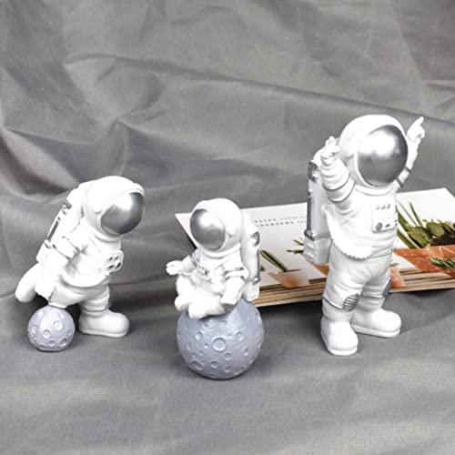 3 Piezas Adornos de Astronauta, Modelo de Figura de Astronauta, Decoraciones de Pastel de Astronauta, Aplicar para Navidad, Decoraciones Cumpleaños de Fiesta(Plata)