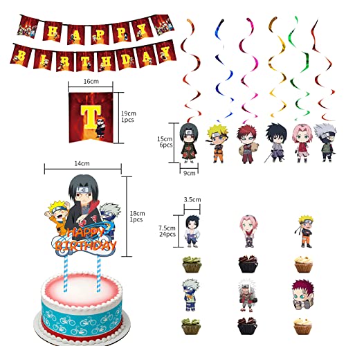 32 Piezas Decoracion Cumpleaños Naruto,Wopin Suministros de Cumpleaños Naruto,Naruto Banners de Cumpleaños Decoraciones Anime Remolinos Colgantes de Decoración,Naruto Decoracion Tartas