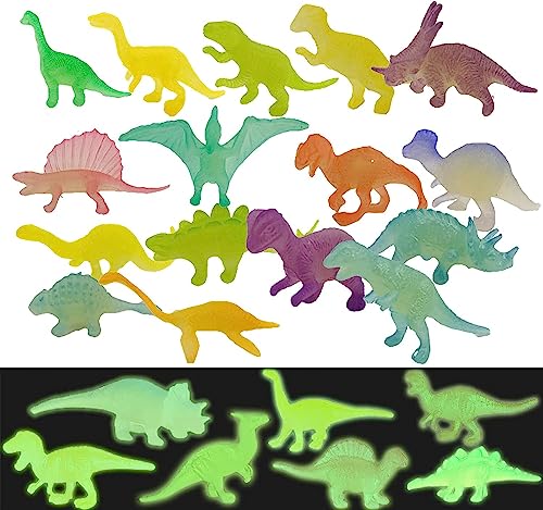 32PCS Figura de Dinosaurio Juguetes Probuk 16 Estilos Brillan en la Oscuridad Dinosaurios Juguetes,Conjunto de Figurilla Realista de pequeño Dinosaurio para educar niños Sobre Todo Tipo de Dinosaurios