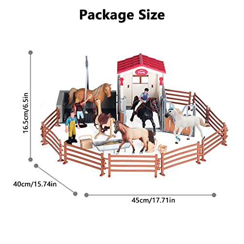 33 Piezas Horse Club, Horse Stable Toys Horse Stable Set con área de Lavado de Caballos y Tack Toys Horses Rider Play Figure and Accessories - Farm World para Niños de 4 a 6 Años