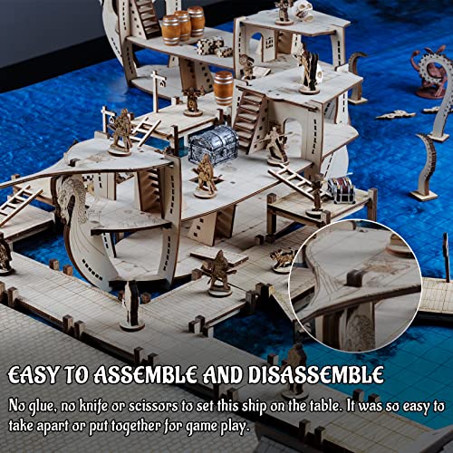 3D RPG Miniatures Ship madera cortada con láser, 3 niveles con 1 pulgada de cuadrícula Battle Terrain Map perfecto para D&D, Pathfinderor otros juegos de mesa
