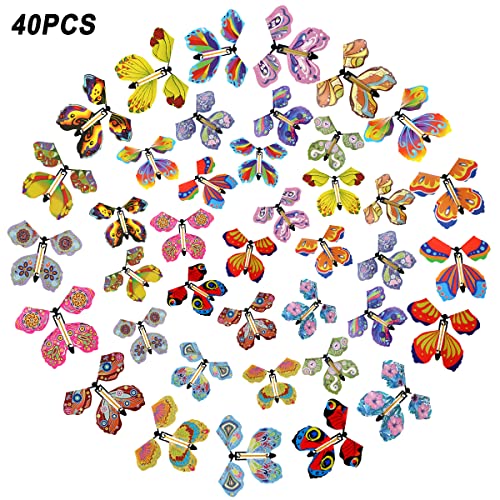 40 mariposas voladoras mágicas, 20 estilos, color de juguete, mariposas mágicas con cinta de goma, mariposas, sorpresa para cumpleaños, bodas, regalos, día de San Valentín