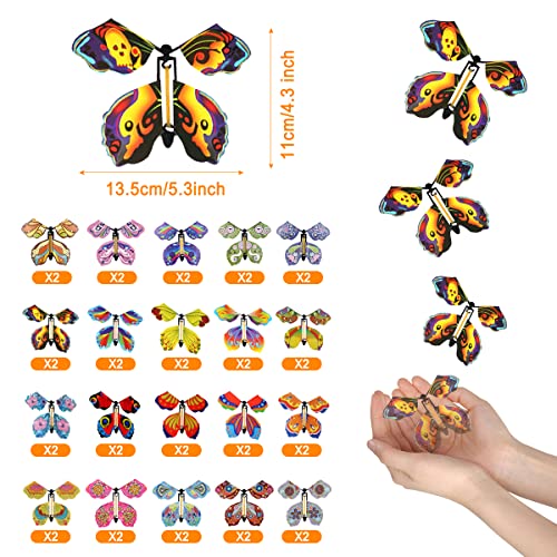 40 mariposas voladoras mágicas, 20 estilos, color de juguete, mariposas mágicas con cinta de goma, mariposas, sorpresa para cumpleaños, bodas, regalos, día de San Valentín