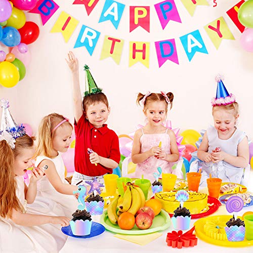 40 unidades de decoración de tartas de sirena, Cupcakes de Magdalenas Decoración y Cupcake Wrappers,Cupcake Toppers Wrappers para Infantiles Fiestas de Cumpleaños Decoración Suministros