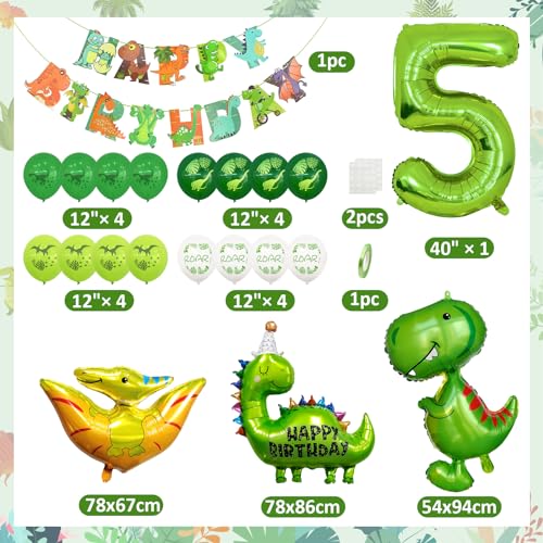 5 Años Decoracion Cumpleaños Dinosaurios, Deco Cumpleaños Fiesta Dino con Globos Dino, Happy Birthday Guirnalda Números Globo 1 para Niños Fiesta Cumpleaños Decoraciones
