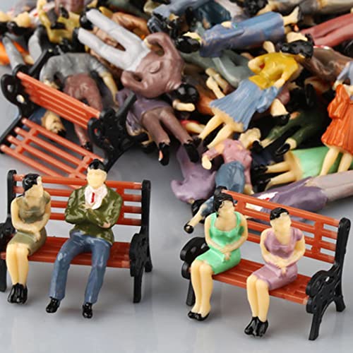 50 Figuras de Personas sentadas de pie, Figuras de Pasajero pequeñas pintadas, Escala 1:50, con diseño de Tren de 6 Bancos para escenas de Trenes de Tren en Miniatura