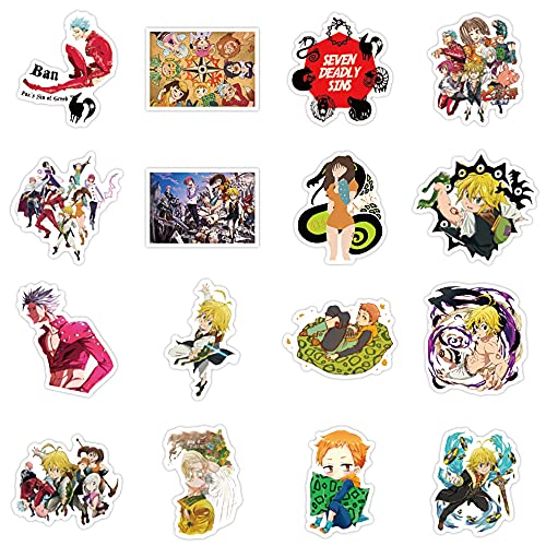 50 pegatinas de anime impermeables con siete pecados mortales, calcomanías de moda para portátil botella de agua, termómetros de vinilo de dibujos animados para adolescentes, niños y niñas.