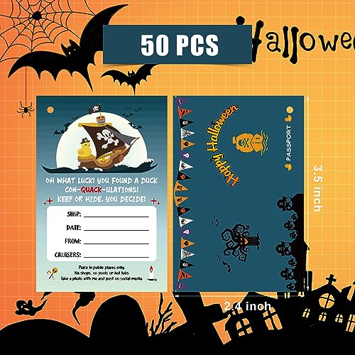 50 Pzs Juegos de Crucero de Pato con Tags, 8,9x6,1cm Cruise Tags de Halloween con 50 Bandas de Goma de Colores Etiquetas de Pato de Crucero para Carnaval para Fiesta de Halloween Juegos de Pato