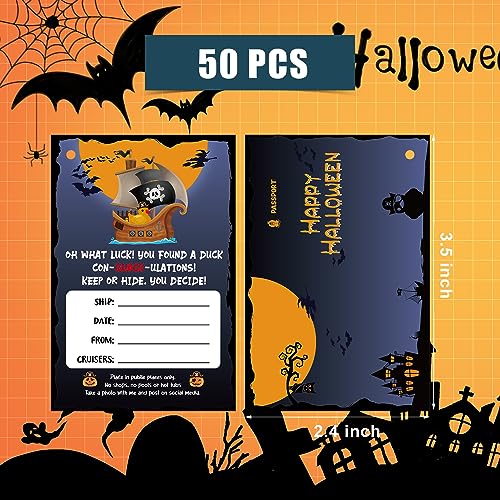 50 Pzs Juegos de Crucero de Pato con Tags, 8,9x6,1cm Etiquetas de Pato de Goma de Halloween con 50 Bandas de Goma Coloridas Etiquetas de Pato para Pato de Crucero para Fiesta de Halloween
