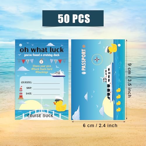 50 Pzs Kits de Cruise Tags de Pato, 8,9x6,1cm Etiquetas de Patos de Goma de Crucero con Agujeros Divertido Tarjetas de Patos de Crucero con 50 Bandas de Goma para Niños Fiesta Juegos de Patos