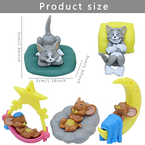 5PCS Cat and mouse Mini Juego Figuras,Tom and Jerry Toy Cake Topper, Caricatura Cake Topper, Fiesta de Cumpleaños DIY Decoración Suministros