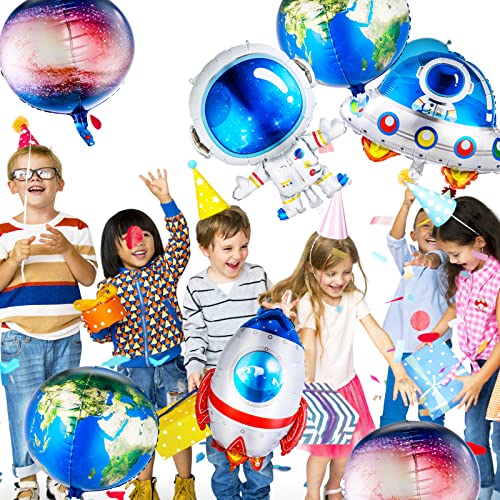 7 unidades decoración espacial, astronauta decoración espacial globo, globo espacial, globo de ciencia ficción astronauta para planetas niños, decoración de fiesta temática de cumpleaños, baby shower