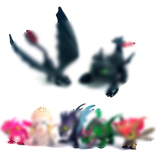 7PCS Dragón Cupcake Toppers, Figuras de Dragón Juguete de PVC, Juguete Modelo Sin Dientes Nocturnos, Cómo Domar a Tu Dragón Decoraciones de Pastel Regalo para Niños