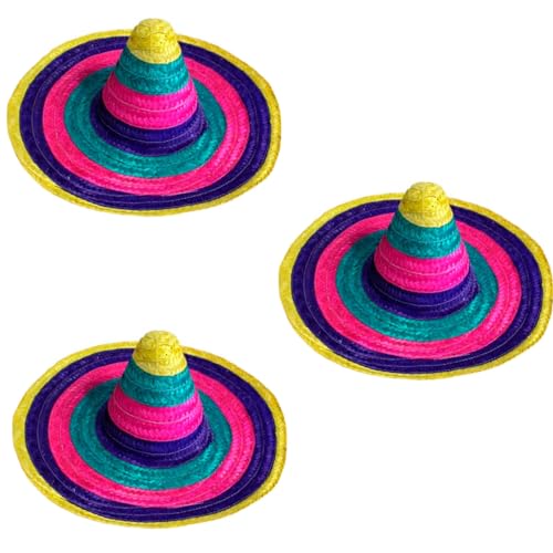 Acan Tradineur - Pack de 3 clásicos sombreros mexicanos multicolor para jóvenes y adultos. Carnaval, halloween y celebraciones. Tamaño: 50 x 20 cm