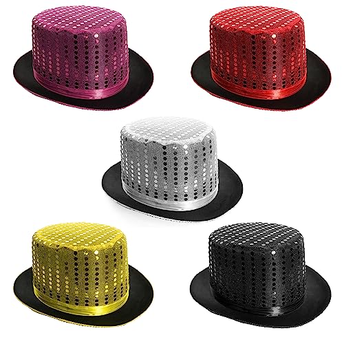 accesorio de sombrero de copa de lentejuelas para adultos - accesorio perfecto para espectáculos de danza - sombrero de maestro de ceremonias para hombre de las señoras (Rosa - Paquete de 3)