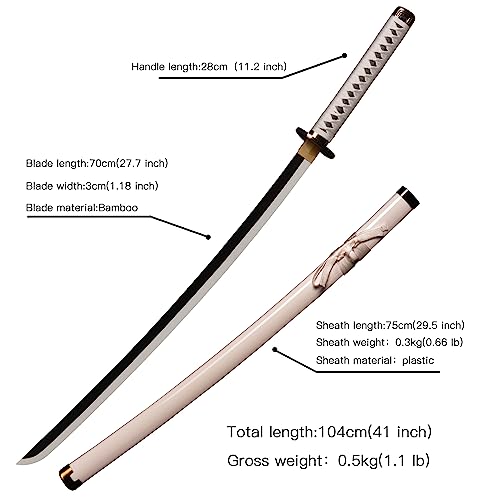 ACTASITEMS Espada japonesa Zoro Anime Cosplay Espada de madera - 104 cm, wado ichimonji Katana