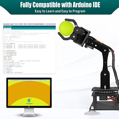 Adeept 5-DOF Robot Arm Kit 5Axis Robótico Compatible con Arduino IDE Programable DIY Coding STEM Brazo Robótico con Pantalla OLED Código de Procesamiento y PDF Tutoriales - Negro