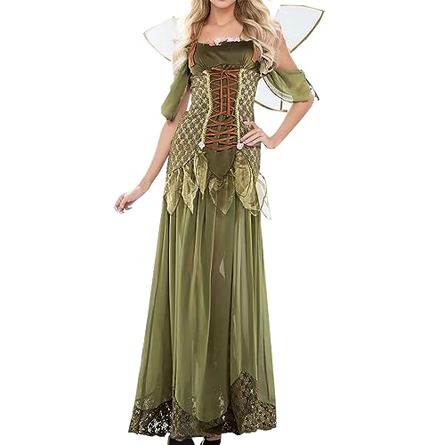 ADMAY Disfraz de Halloween para mujer, disfraz de bruja de diablo, piratas, para Halloween, cosplay, con alas de hada verde, juego de disfraz de Todoroki para niños (verde, L)