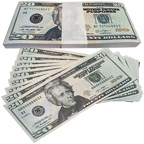 AFFO Prop Money Copy Money, 100 Hojas Realista Americano 20 dólares Play Money Bills Print 2022 New, Film Play Toy Fake Money Pretend Notes Casino Party Accesorios