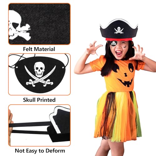 AHRITA 20 Piezas Conjunto de Sombrero Pirata, Sombrero de Calavera, 10 Gorro Pirata y 10 Parche Pirata Disfraz Pirata Niños para Cumpleaños Infantil Fiesta Pirata