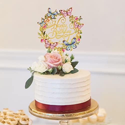 AIBAOBAO Juego de 6 piezas de adornos para tartas de feliz cumpleaños con flores, adornos para tartas de flores, adornos acrílicos de feliz cumpleaños surtidos, adornos para tartas para niñas