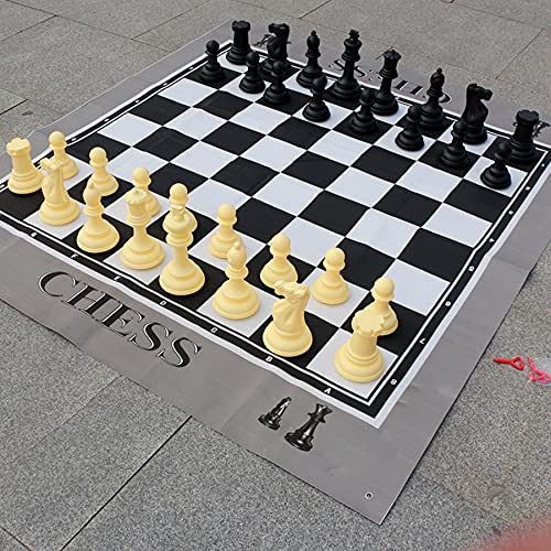 Ajedrez de jardín XXL, ajedrez al aire libre, ajedrez de jardín con 32 piezas de ajedrez, ajedrez gigante, gran campo de juego con patrón de tablero de ajedrez