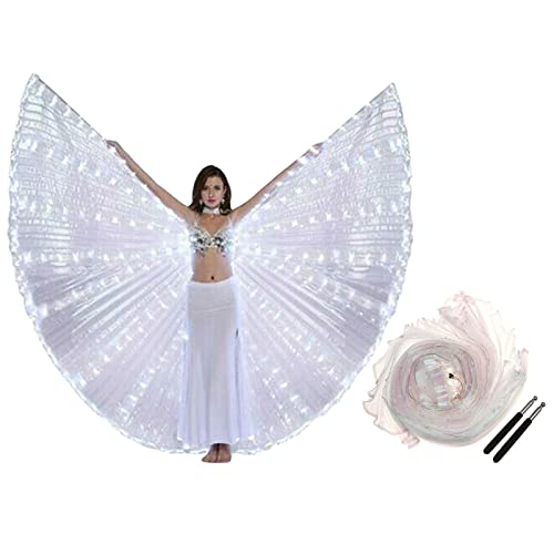 Alas LED para mujer, alas de hadas, barra, danza del vientre, iluminación de escenario, rave 360 grados, accesorios de rendimiento LED alas de baile Butterfly alas, capa de danza alas de isis (blanco)