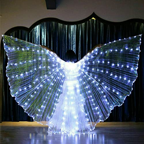 Alas LED para mujer, alas de hadas, barra, danza del vientre, iluminación de escenario, rave 360 grados, accesorios de rendimiento LED alas de baile Butterfly alas, capa de danza alas de isis (blanco)